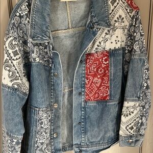 Driftwood Patchwork Denim Jacket with Bandana Print